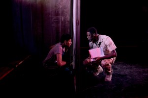 Khalid (Antonio Khela) confronted by guard, Wade (Edward Nkom)Guantananmo_Boy_2013_cr_Camilla_Greenwell